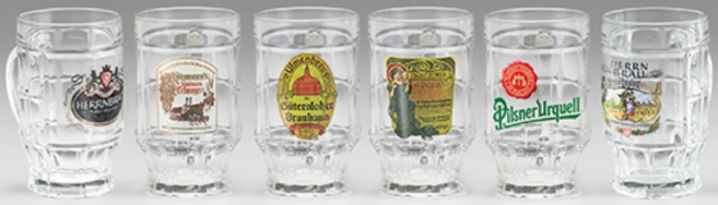 Glass Beer Mugs -Set of 6 Assorted