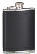 Stainless Steel Hip Flask w/ Black Leather Cover